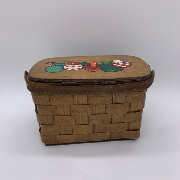 MCM Slenderella Fashion Wicker Basket Woven Painted Mushrooms By Caro Nan - Picture 7 of 16